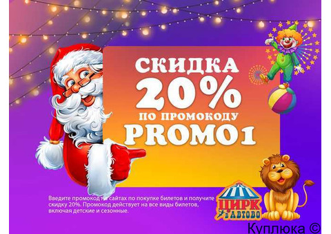 Новогодний Цирк в Автово: Скидка 20% с промокодом PROMO1